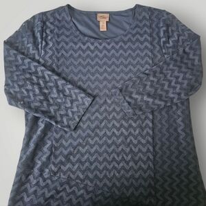 Chico's Top Womens 1  US M 8 Navy Asymmetrical EasyWear Tonal‎ Chevron